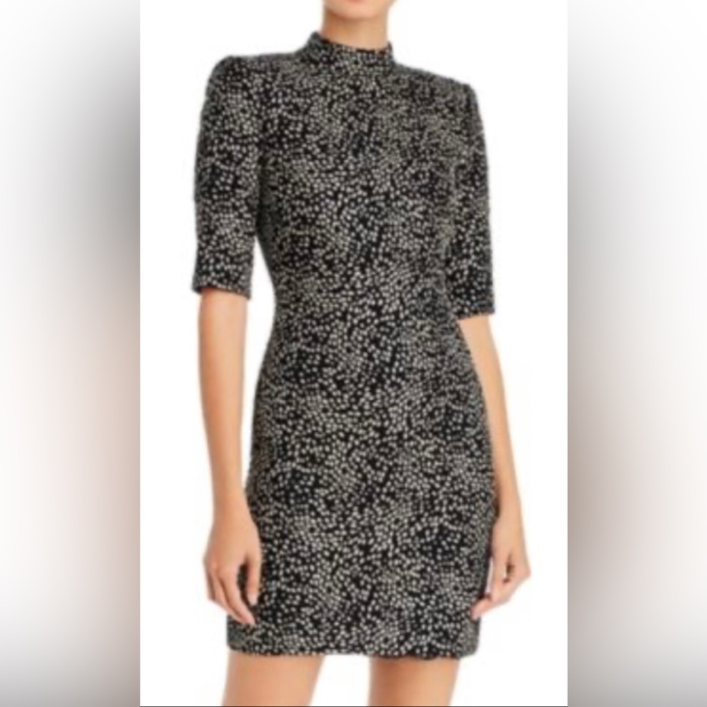 Alice + Olivia Black Metallic Mock neck mini dress.